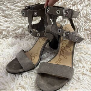 Sam Edelman Enya gray suede ankle strap buckled sandals 7.5